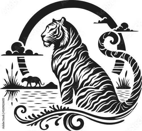Tiger silhouette in the Wight background