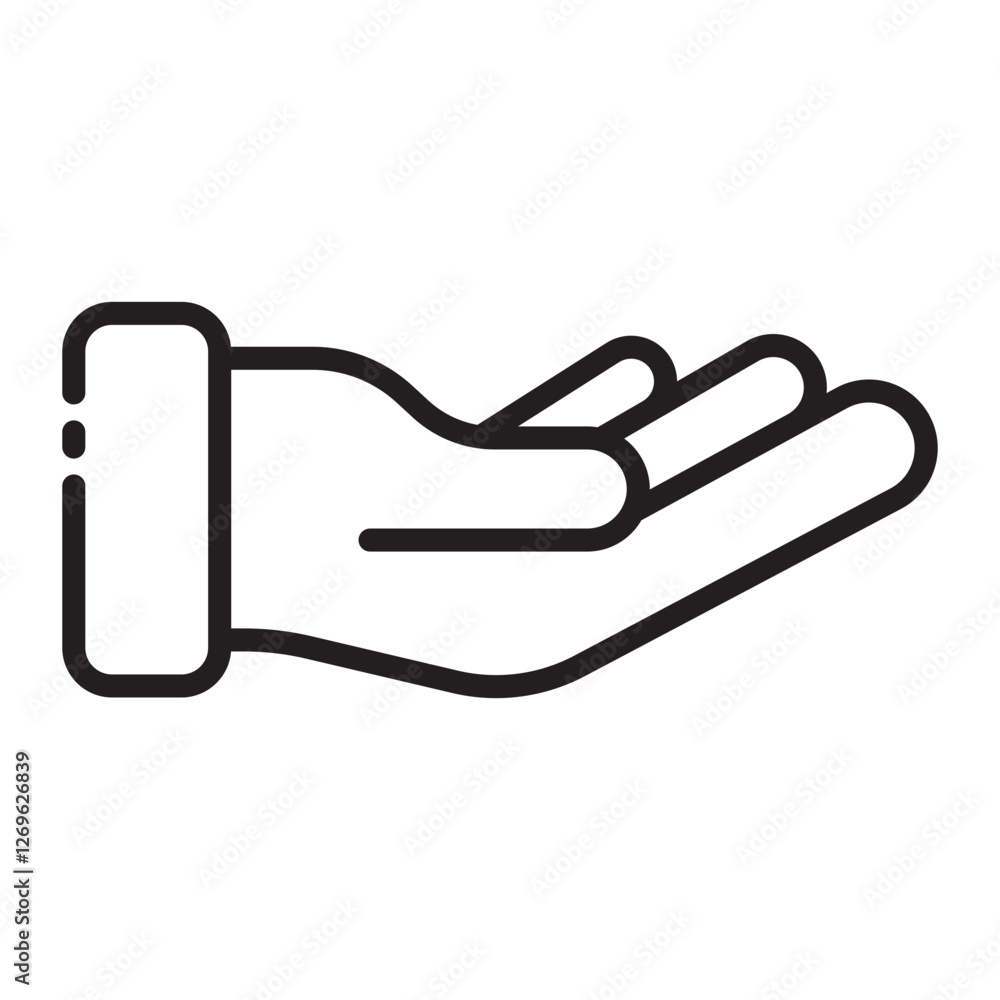 Open hand outline icon, giving and receiving gesture symbol, black and white vector illustration isolated on white background. Open hand outline icon, giving and receiving gesture symbol, black and white vector illustration isolated on white background.