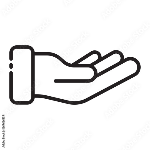 Open hand outline icon, giving and receiving gesture symbol, black and white vector illustration isolated on white background.