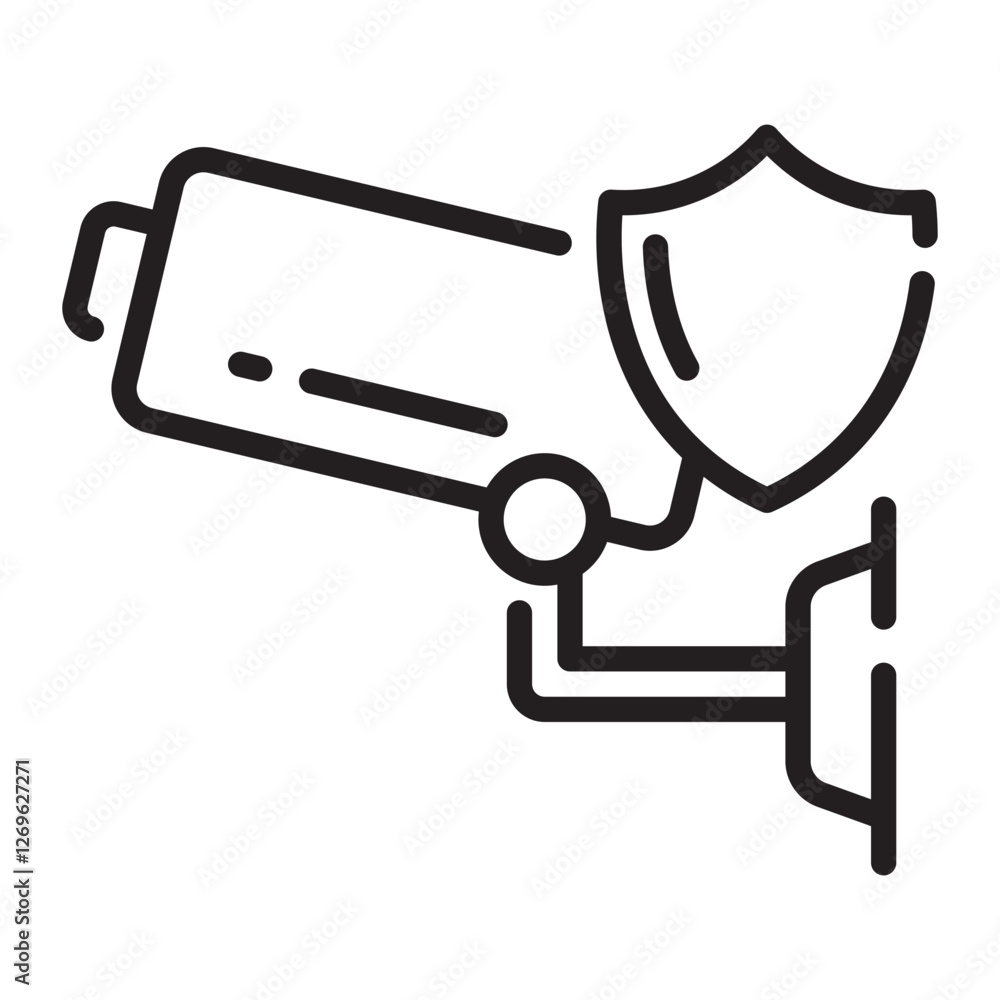 CCTV security camera outline icon, surveillance and protection symbol, black and white vector illustration isolated on white background. CCTV security camera outline icon, surveillance and protection symbol, black and white vector illustration isolated on white background.