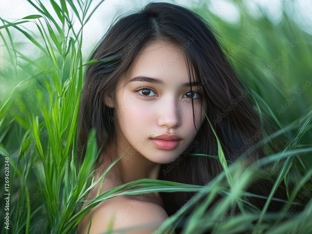 Fototapeta premium Woman standing in tall grass