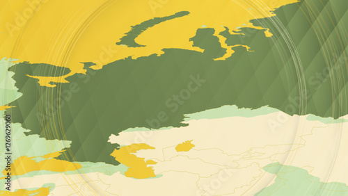 Abstract Map of Russia and Surrounding Regions with Circular Patterns.