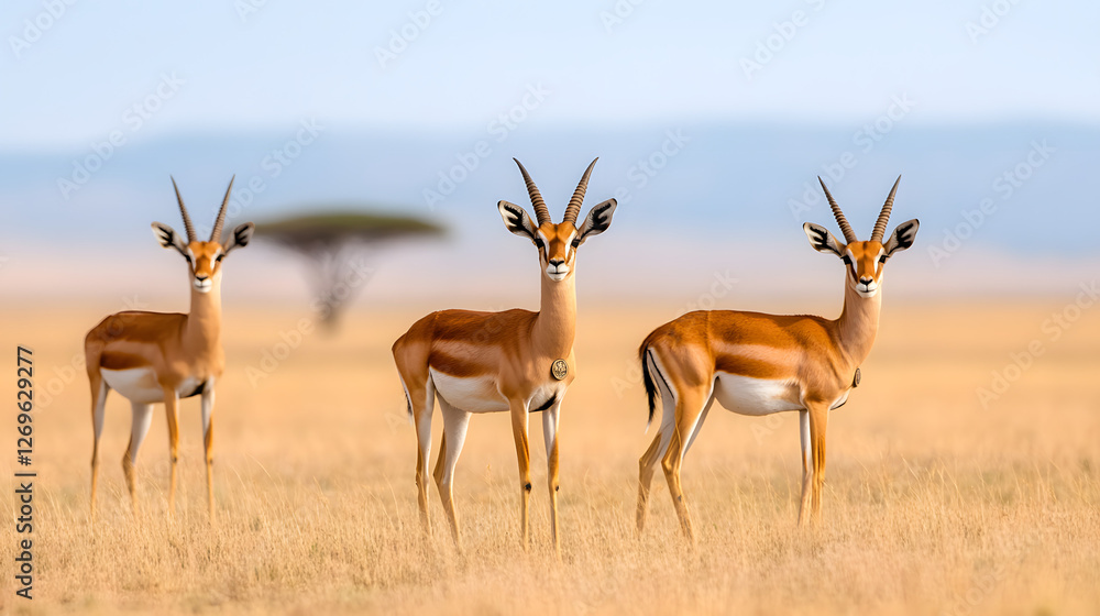African Gazelle Patrolling at Territory Border Marked by Trees
African Gazelle Patrolling at Territory Border Marked by Trees