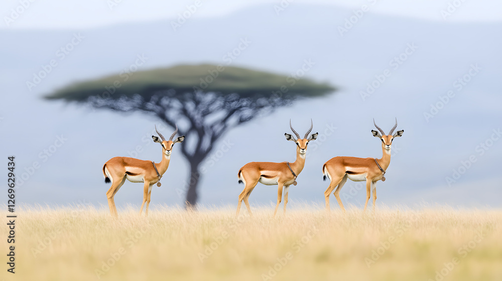 African Gazelle Patrolling at Territory Border Marked by Trees
African Gazelle Patrolling at Territory Border Marked by Trees