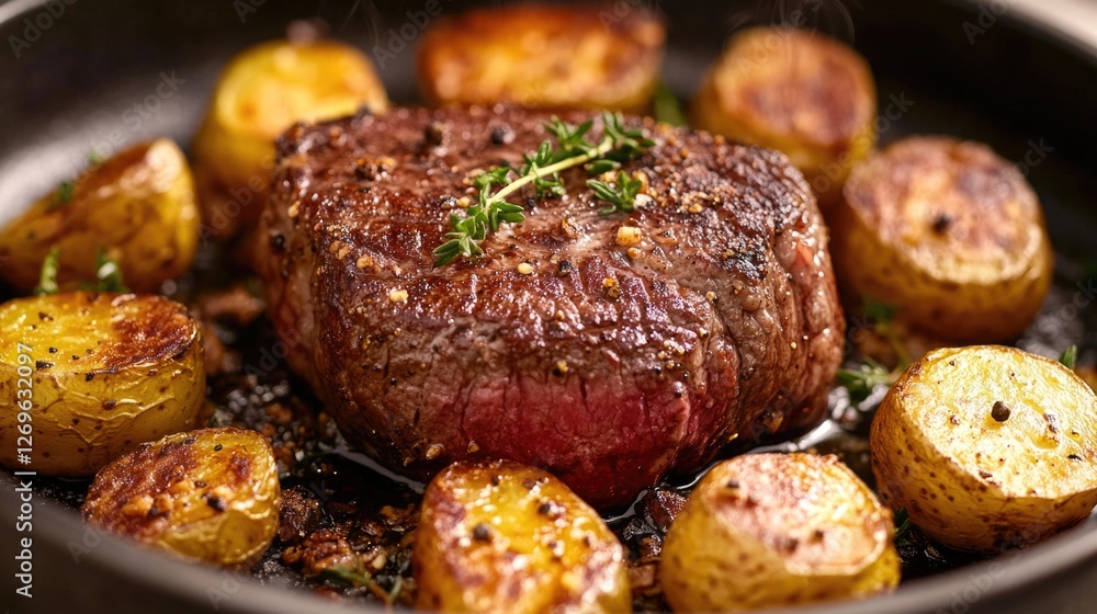 Steak and Potatoes Cooking Steak and Potatoes Cooking