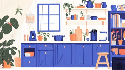 Wallpaper Mural Cozy blue kitchen interior, plants, cooking Torontodigital.ca