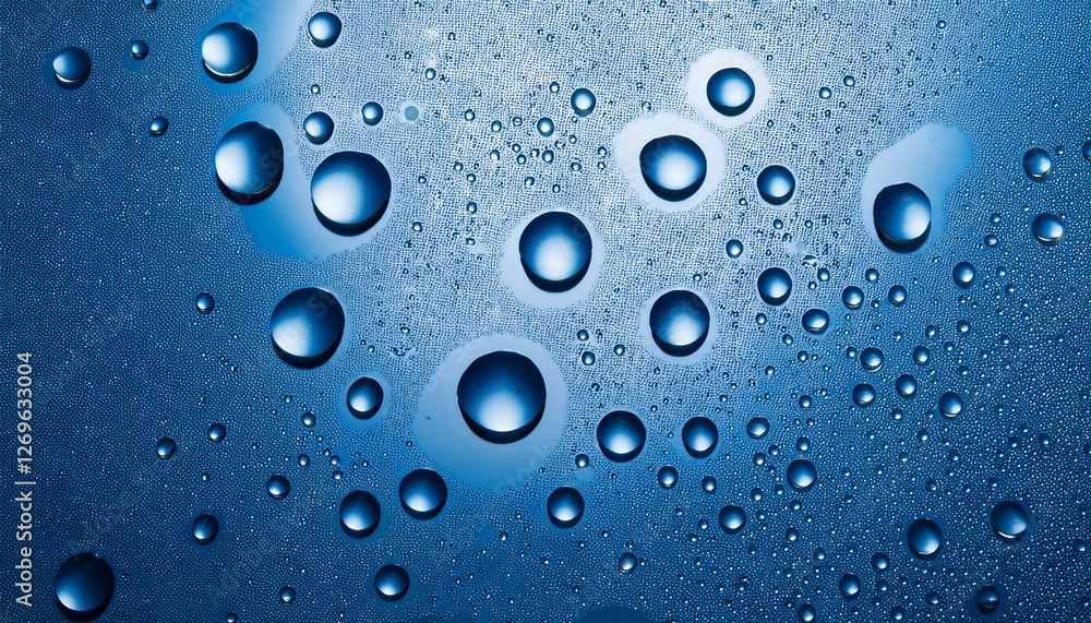 water drops on smooth surface blue background water drops on smooth surface blue background
