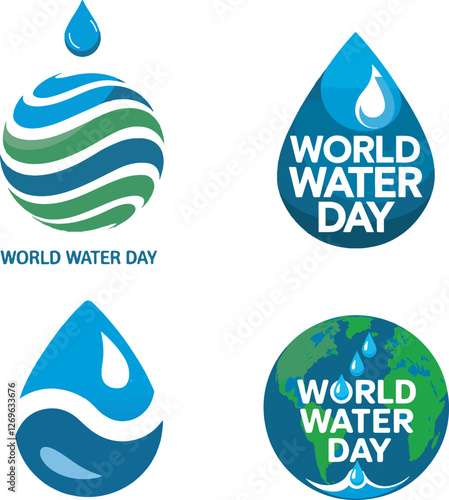 set or bundle of icon of world water day, world globe icon, and droplet icon logo