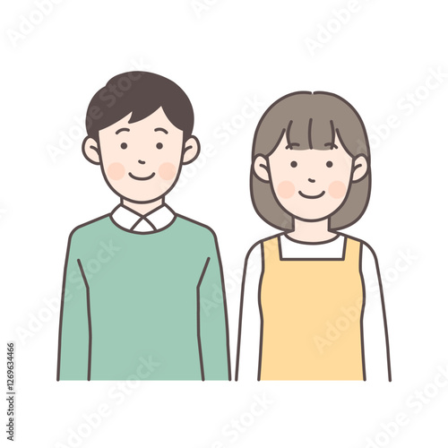 人物_線画03_笑顔の若い夫婦2_ol