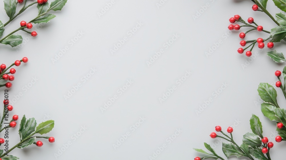 Fototapeta premium Festive red berries decoration minimalist setting floral arrangement elegant environment top-down view seasonal concept