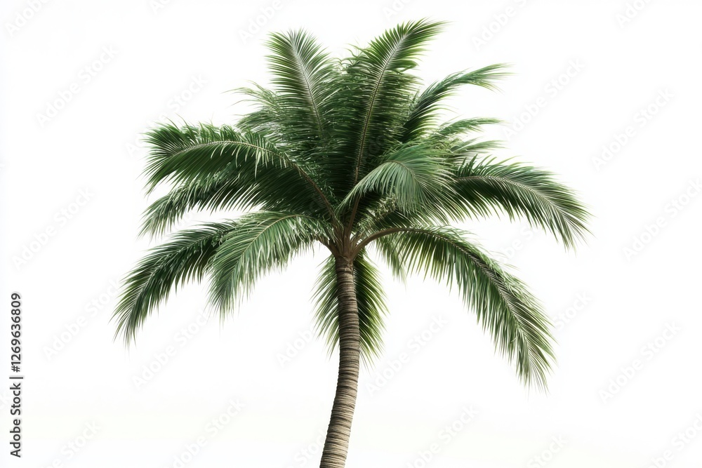 Fototapeta premium Swaying palm tree against a serene backdrop perfect for tropical-themed projects and marketing materials