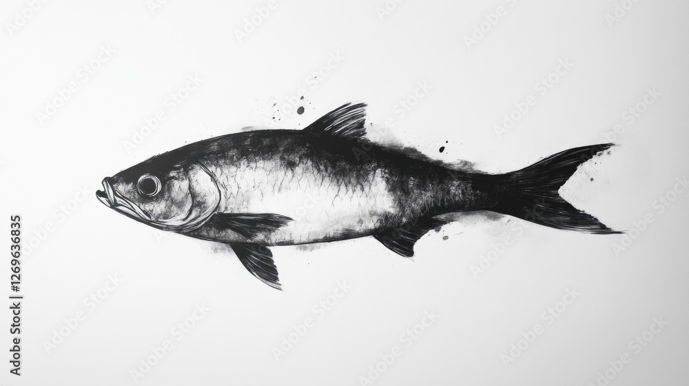 Obraz premium Black and White Fish Drawing