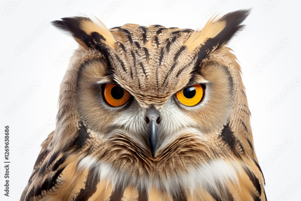 Eurasian Eagle-Owl close-up portrait on a white background. Eurasian Eagle-Owl close-up portrait on a white background.