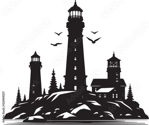 lighthouse silhouette vector 