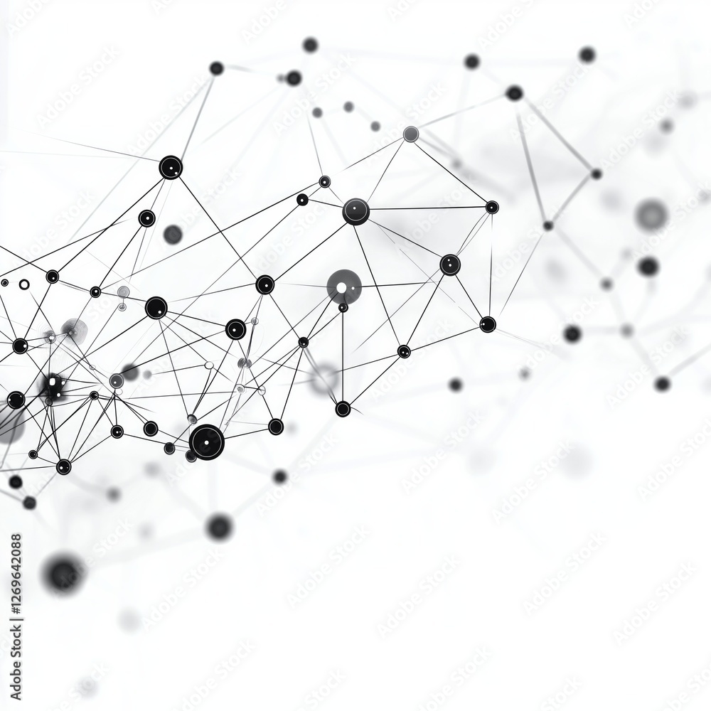 Abstract network structure with interconnected nodes and lines on white background Abstract network structure with interconnected nodes and lines on white background