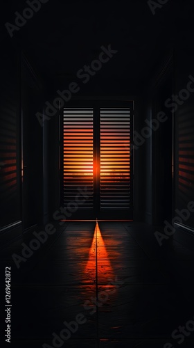 Obraz na płótnie Dramatic Interplay of Light and Shadow Through Window Shutters w salonie