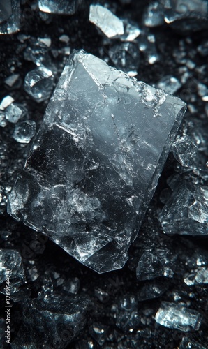 Shimmering crystal formation on dark mineral surface in natural light