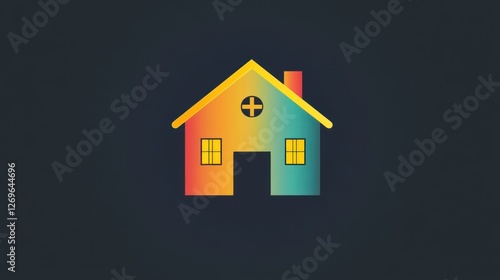 Wallpaper Mural Colorful House Icon on Dark Background. Potential use Stock Photo Torontodigital.ca