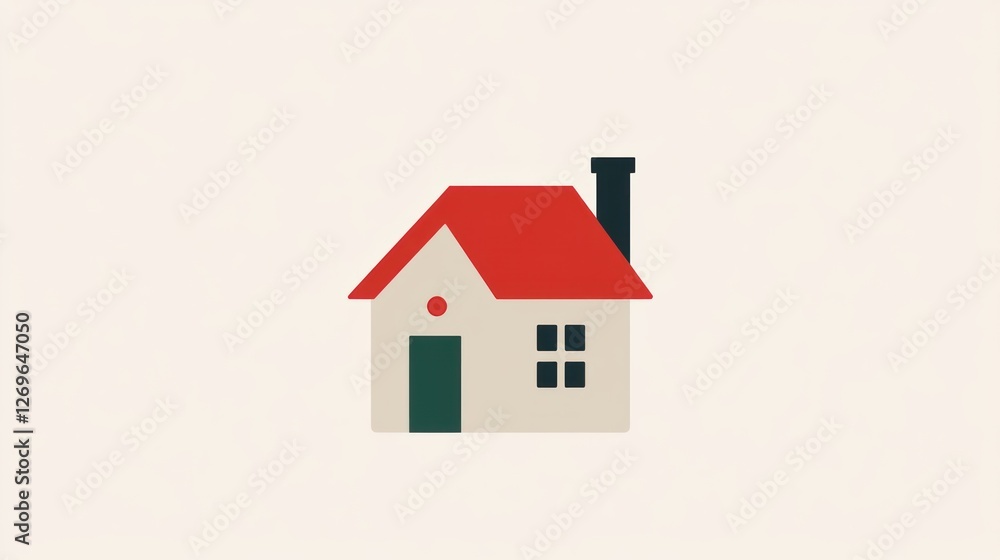 Simple house icon, red roof, white background, home design Simple house icon, red roof, white background, home design