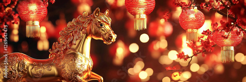 beautiful gold horse symbol of asian chinese new year 2026..