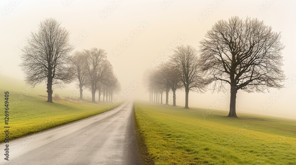 Fototapeta premium Foggy Country Road with Trees