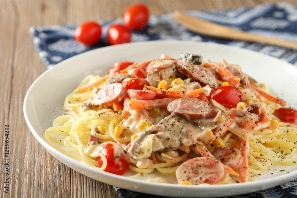Creamy pasta with sausages and cherry tomatoes Creamy pasta with sausages and cherry tomatoes