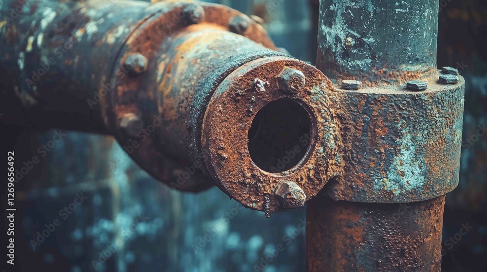 Close-Up of Rusted Metal Pipe with Dent and Texture Details Close-Up of Rusted Metal Pipe with Dent and Texture Details
