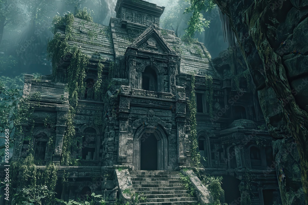 Mysterious sentinel: timeless structure shrouded in intrigue against a fantasy backdrop for thematic projects Mysterious sentinel: timeless structure shrouded in intrigue against a fantasy backdrop for thematic projects