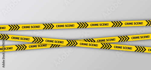 Crime scene tape. Warning tapes police ribbon. Barrier borders for criminal accident zones. Yellow striped lines for restriction of crime places. Vector illustration.