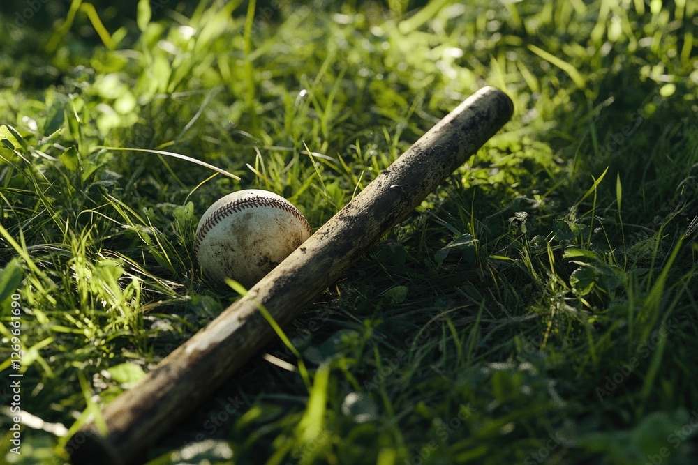 Baseball and Bat Laying in Grass Baseball and Bat Laying in Grass