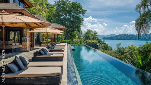 Luxury Resort Infinity Pool with Ocean View and Lush Tropical Scenery