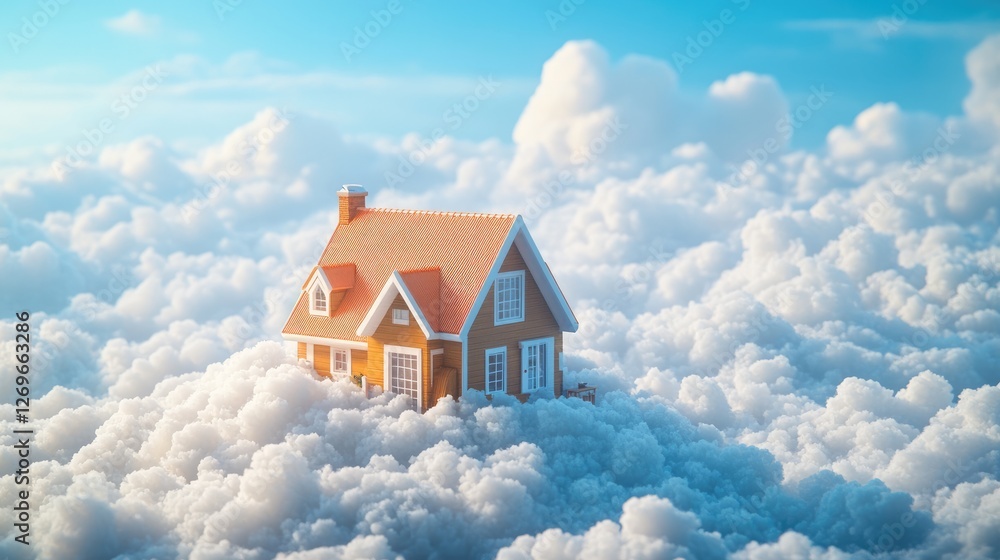 custom made wallpaper toronto digitalA whimsical house perched atop fluffy clouds, evoking a dreamlike atmosphere.
