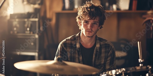 Musician at Drum Kit photo