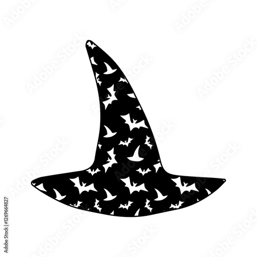 Black witch hat with white bat pattern in silhouette style