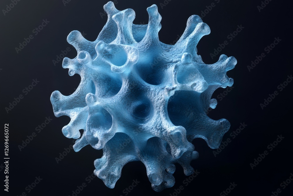 3D Rendered Blue Virus Cell, Dark Background