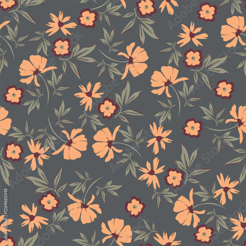 Vintage seamless floral pattern. Liberty style background of small pastel colorful flowers. Small flowers scattered over a white background. Stock vector for printing on surfaces