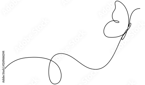 Butterfly flying continuous line art drawing. Cute butterfly insect with curve line. Vector illustration isolated on white.