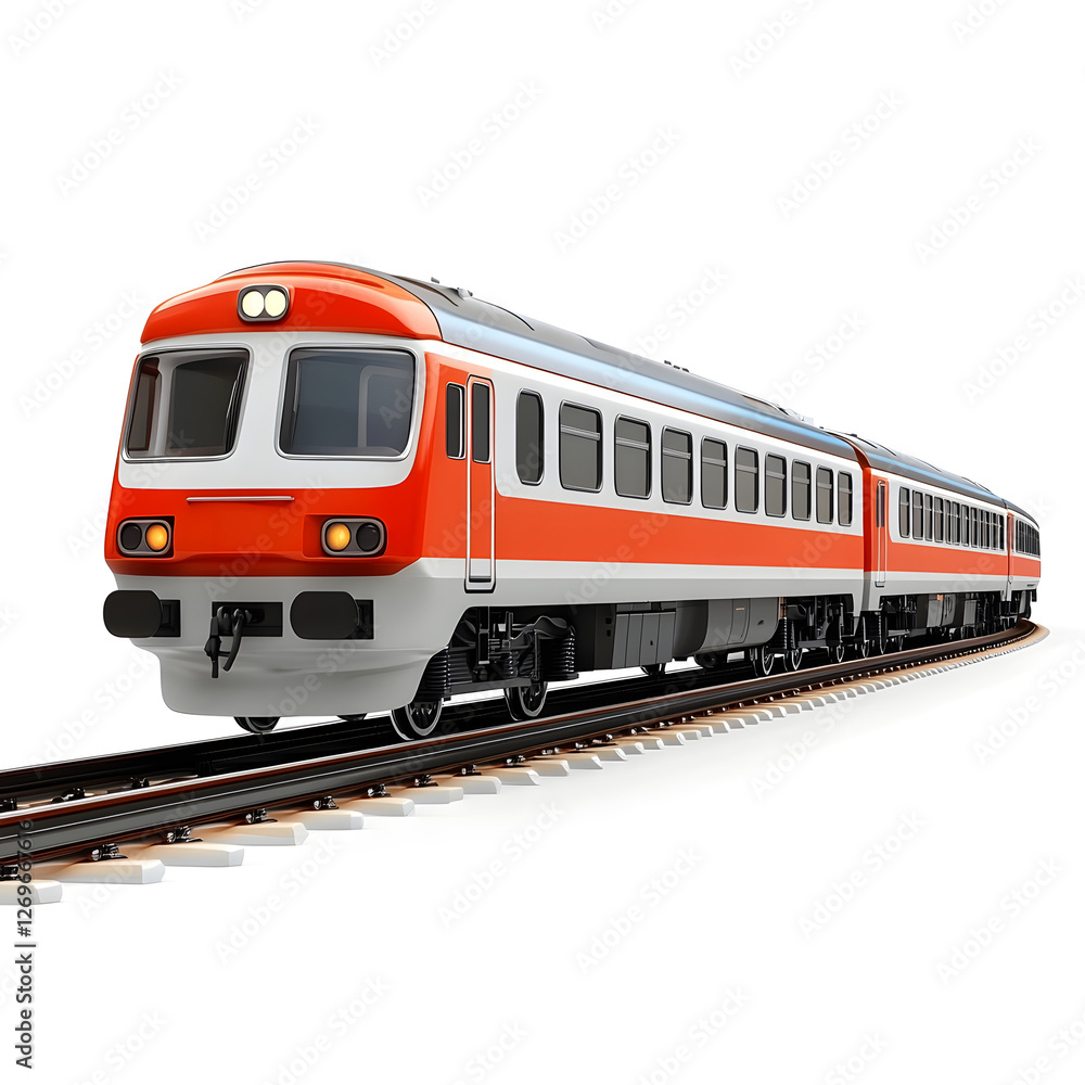 Sleek and High Speed Passenger Train on Isolated White Background Sleek and High Speed Passenger Train on Isolated White Background