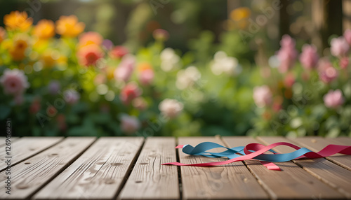 Wooden Deck with Green Backdrop Rustic Garden Floor Texture Natural Wooden Surface Outdoors, Outdoor Deck with Foliage, Minimal Garden Deck Scene, Weathered Wood Floor in Garden