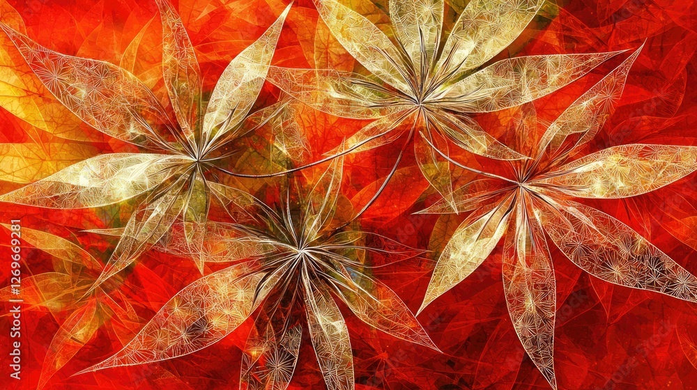 Abstract fractal leaves on red background. Possible use Desktop wallpaper Abstract fractal leaves on red background. Possible use Desktop wallpaper