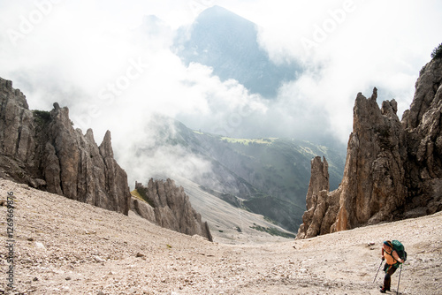 Wallpaper Mural Mountaineer at Eppzirler Scharte, Karwendel mountains, Solsteinhaus hut on Karwendel Hohenweg, Austria Torontodigital.ca