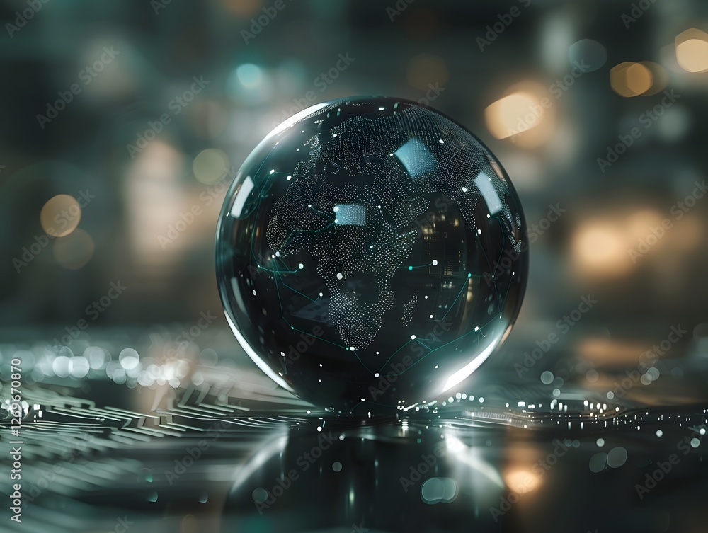 Fototapeta premium Ethereal Blockchain Ecosystem Encapsulated in a Translucent Orb of Interconnected Dots and Elements