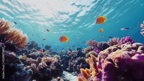 Vibrant Coral Reef Ecosystem With Colorful Fish Swimming