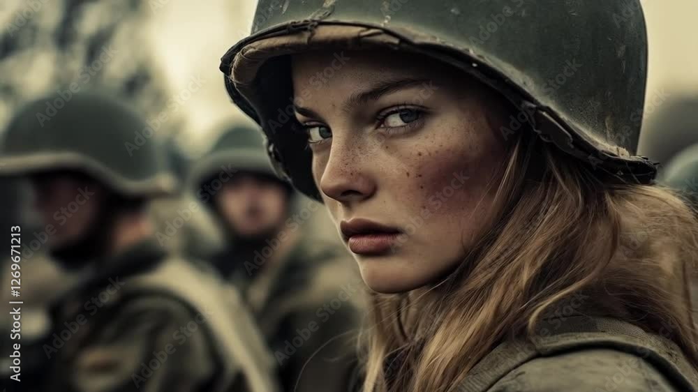 Scene of beautiful American women during the war, smooth repeating motion for background video animation Scene of beautiful American women during the war, smooth repeating motion for background video animation
