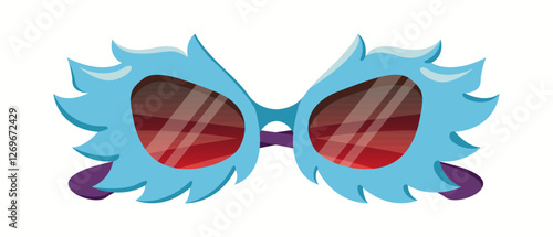 Bold blue sunglasses with an extravagant feather-like design and red gradient lenses. A unique and artistic fashion accessory for statement looks.