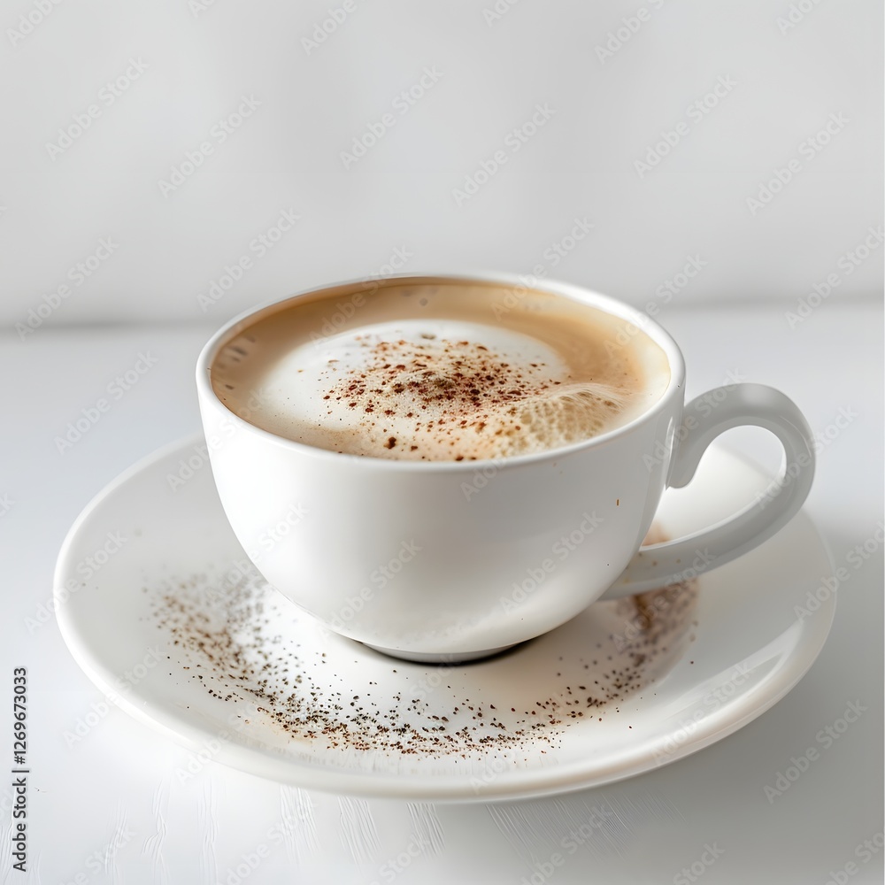 Freshly Brewed Coffee in a White Cup on a Crisp White Table Freshly Brewed Coffee in a White Cup on a Crisp White Table