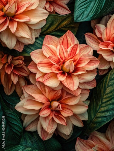 Orange flowers with green leaves