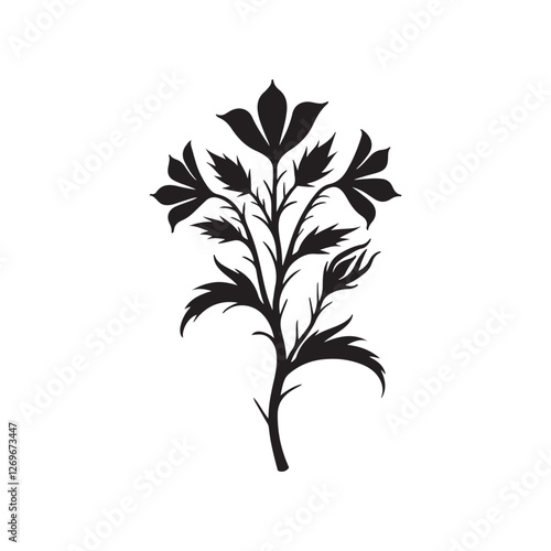 Black and white illustration, morning glory flower, bold graphic style, silhouette design