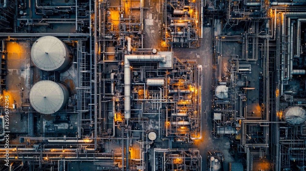 Aerial View of Sprawling Industrial Complex at Twilight Aerial View of Sprawling Industrial Complex at Twilight