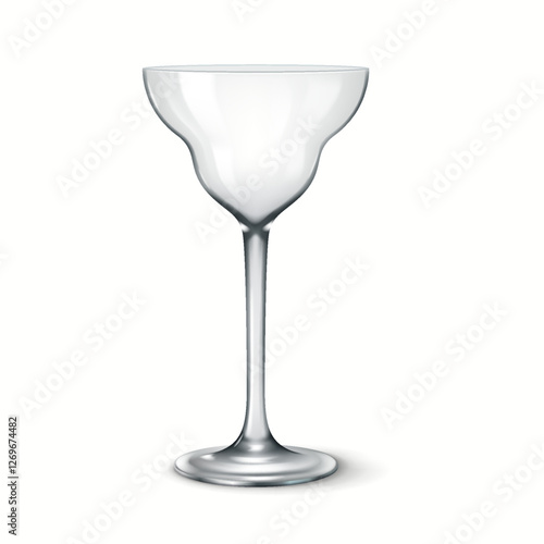 Realistic 3D illustration of a transparent margarita glass with a wide bowl. Ideal for serving margaritas and frozen cocktails.